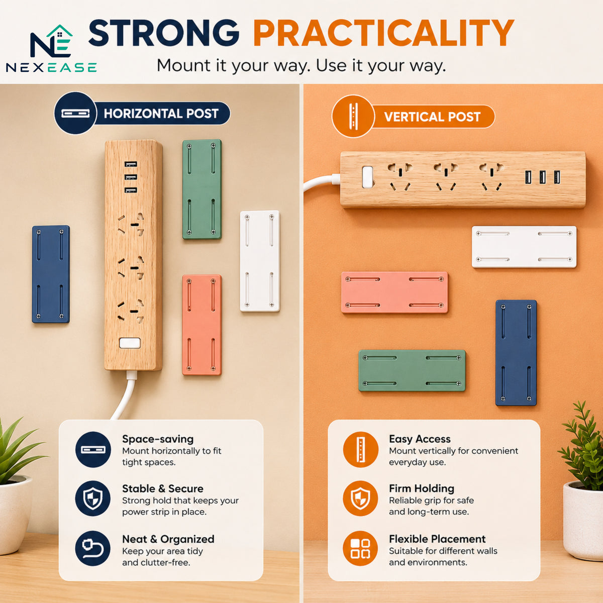 Adhesive Punch-Free Socket Holder (Pack of 2)