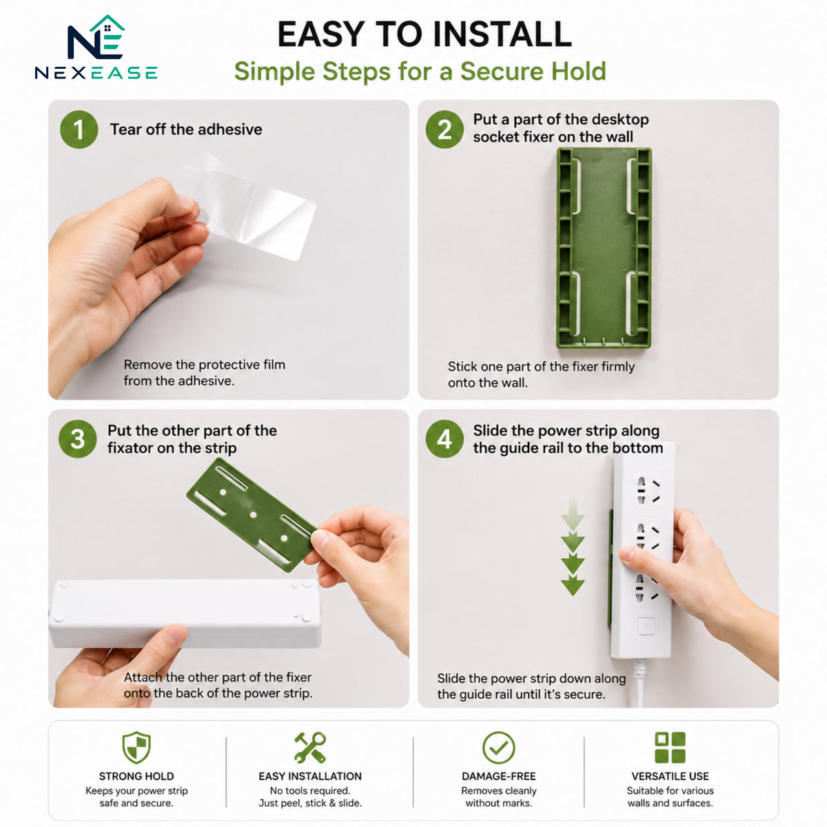 Adhesive Punch-Free Socket Holder (Pack of 2)