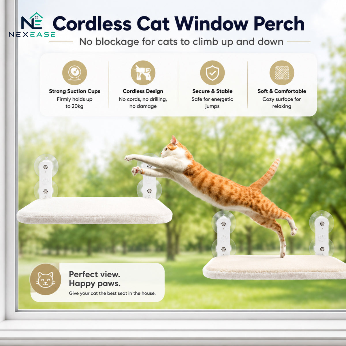 Foldable Cat Window Padded Perch