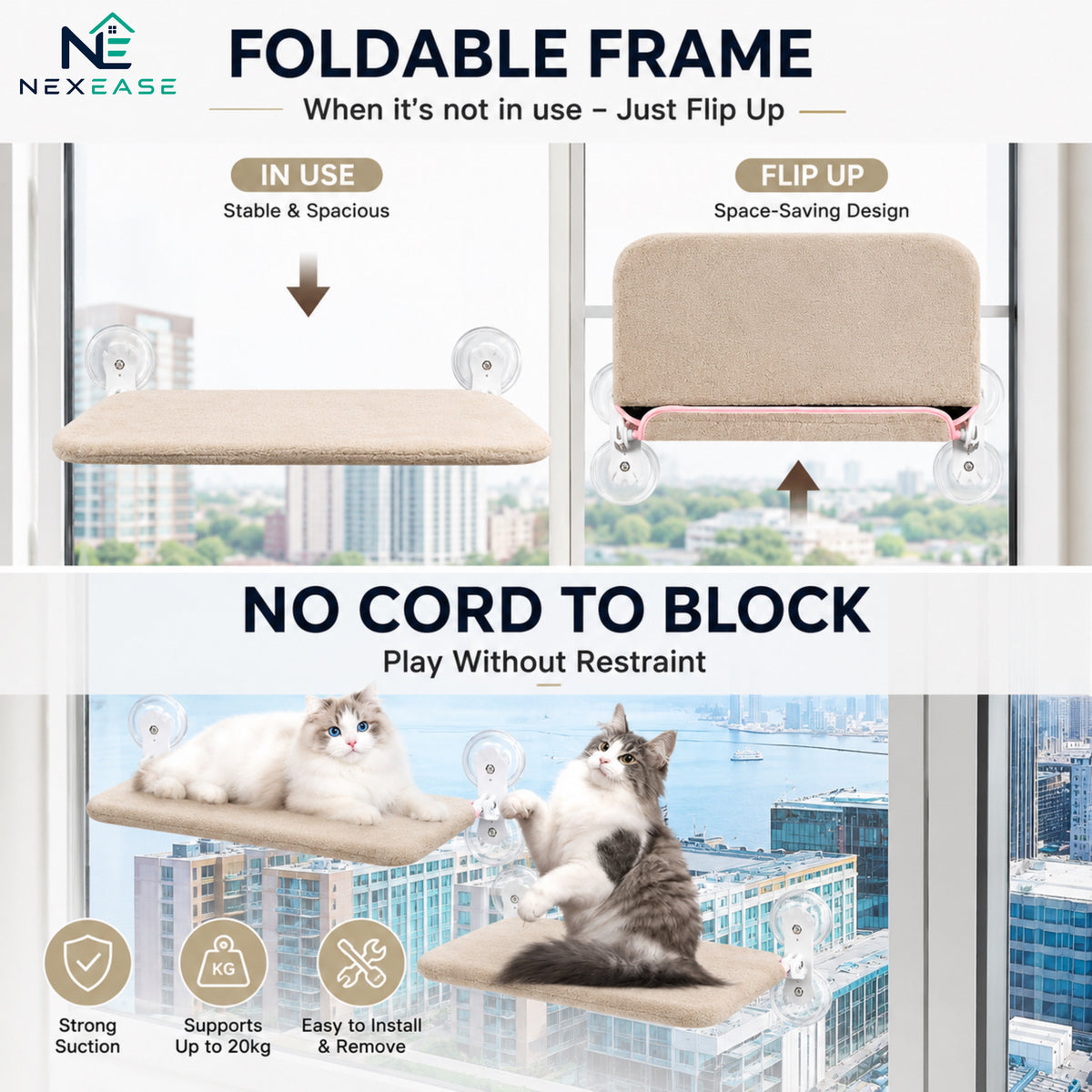 Foldable Cat Window Padded Perch
